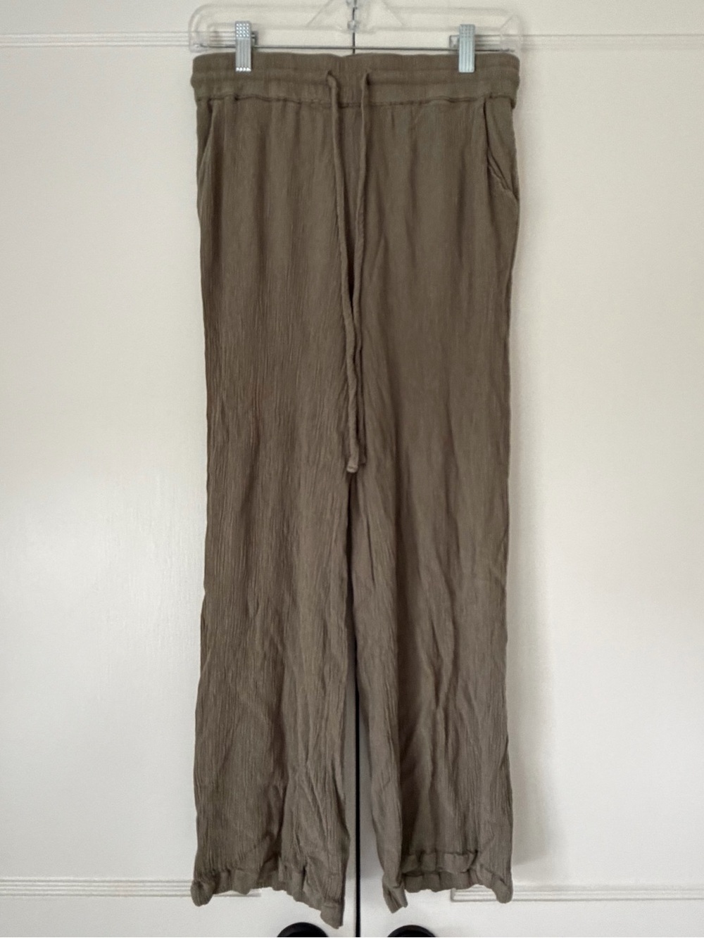 Market & Spruce Wide Leg Crinkle Guaze Textured Drawstring Lounge Crop Pants Med